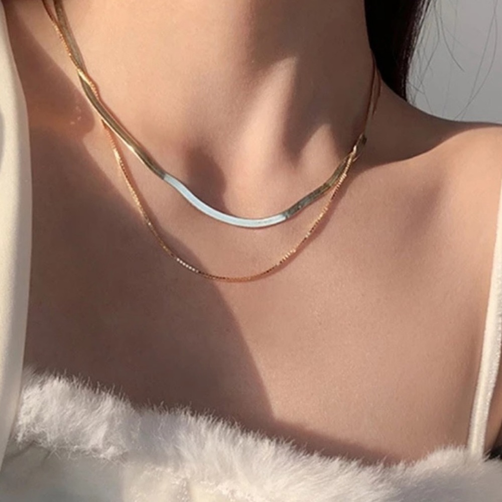 NEW GOLD DOUBLE LAYER 925 STERLING SILVER NECKLACE, NICE NECKLACE, CUTE NECKLACE - Picture 2 of 4